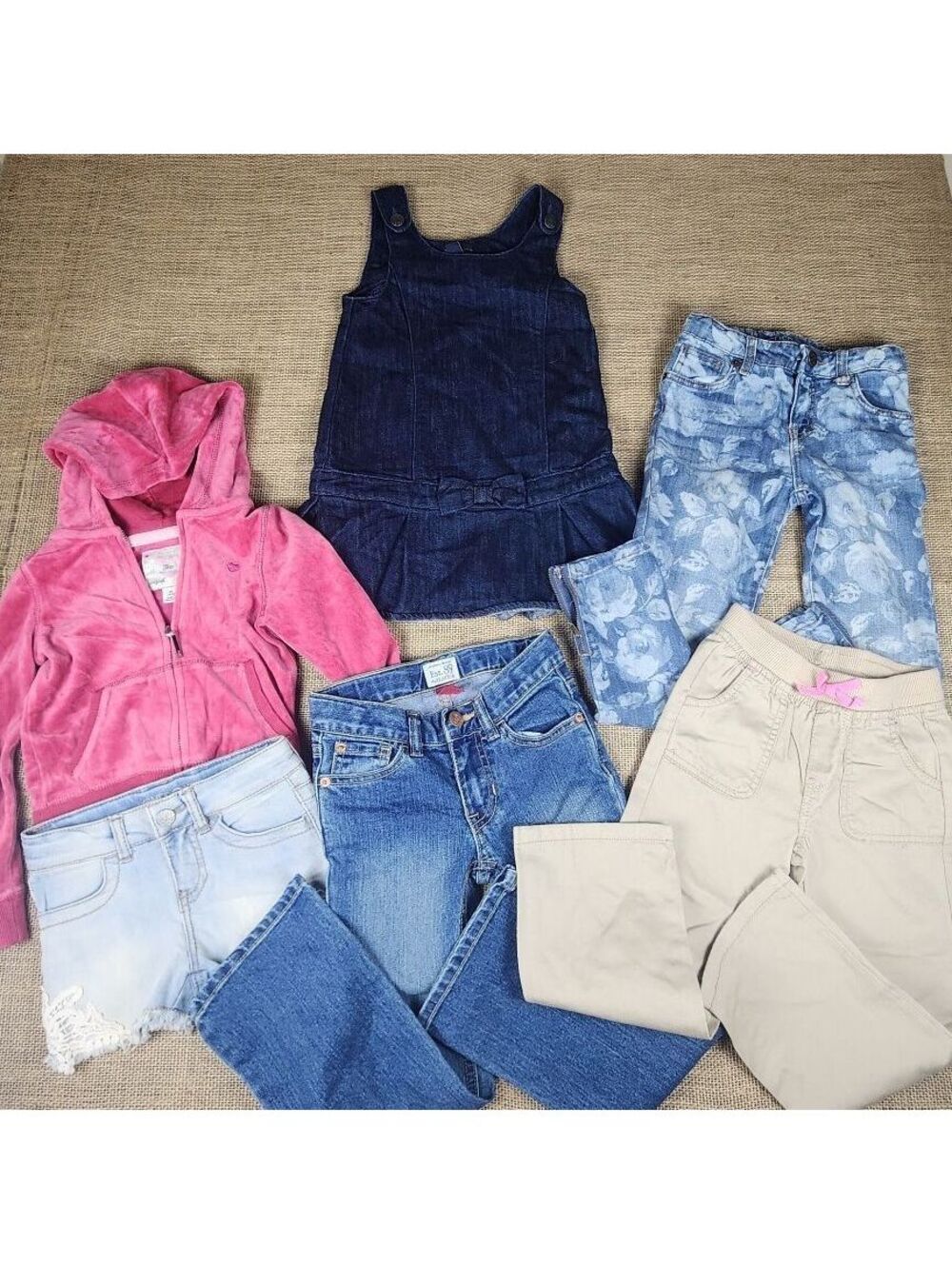 Girls Bundle Size 4-5 Denim Dress, Hooded Jacket, Jeans, Shorts, & Khaki Pants